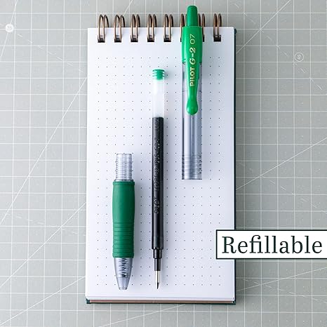 Pilot G2 Premium Gel Pen, Retractable, Fine 0.7 mm, Green Ink, Smoke/Green Barrel, Dozen (31025)